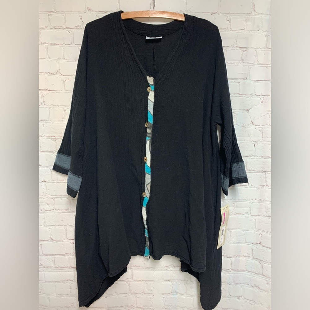 NEW Cottonways Black Lagenlook Gauze Tunic Size L XL 46”